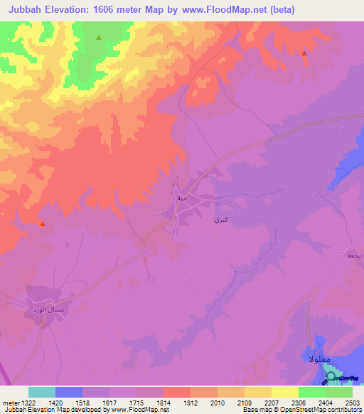 Jubbah,Syria Elevation Map