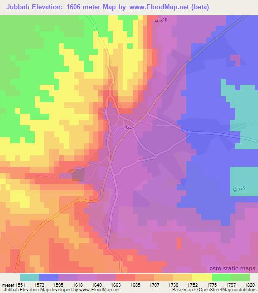 Jubbah,Syria Elevation Map