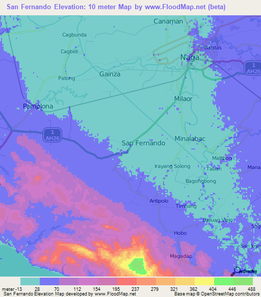 San Fernando,Philippines Elevation Map