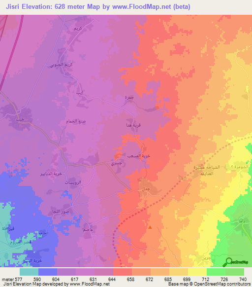 Jisri,Syria Elevation Map