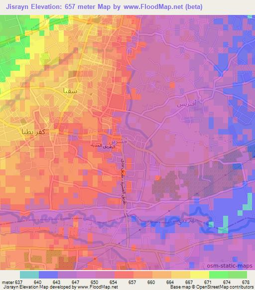 Jisrayn,Syria Elevation Map
