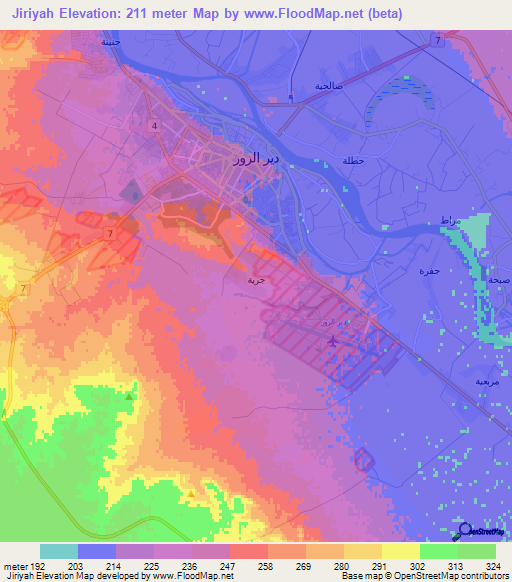 Jiriyah,Syria Elevation Map