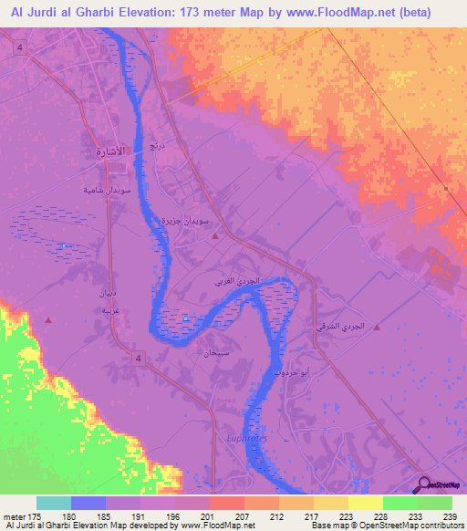 Al Jurdi al Gharbi,Syria Elevation Map