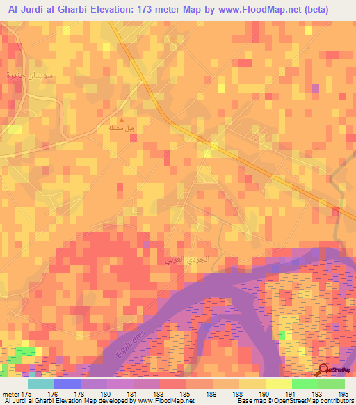Al Jurdi al Gharbi,Syria Elevation Map