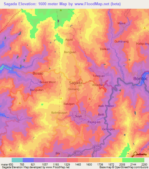 Sagada,Philippines Elevation Map
