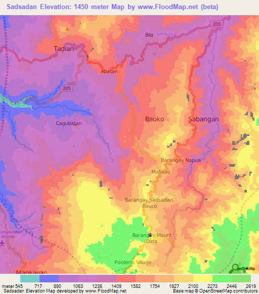Sadsadan,Philippines Elevation Map