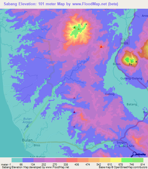 Sabang,Philippines Elevation Map