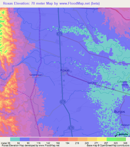 Roxas,Philippines Elevation Map