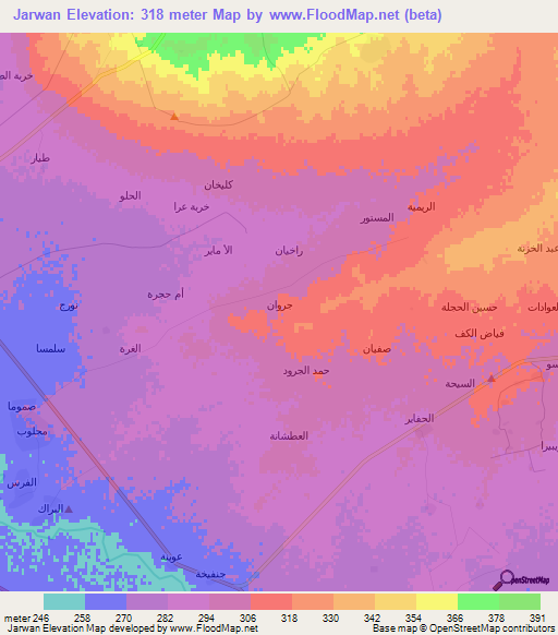Jarwan,Syria Elevation Map