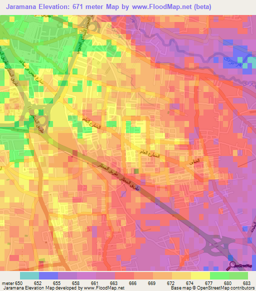 Jaramana,Syria Elevation Map