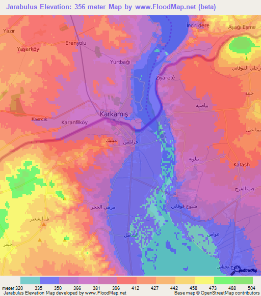 Jarabulus,Syria Elevation Map