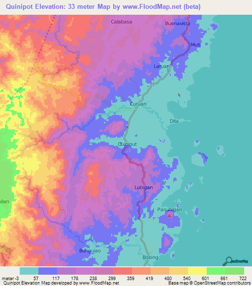 Quinipot,Philippines Elevation Map