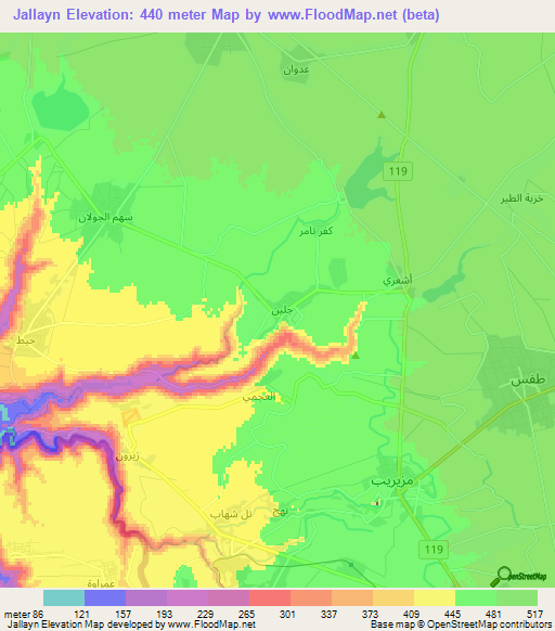 Jallayn,Syria Elevation Map