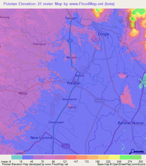 Pototan,Philippines Elevation Map