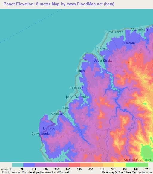Ponot,Philippines Elevation Map