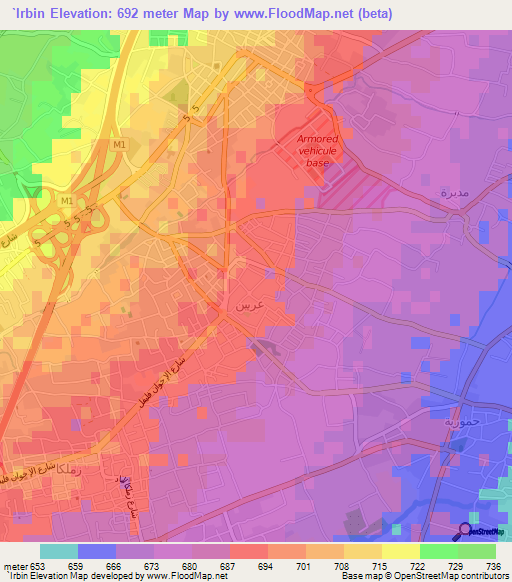`Irbin,Syria Elevation Map