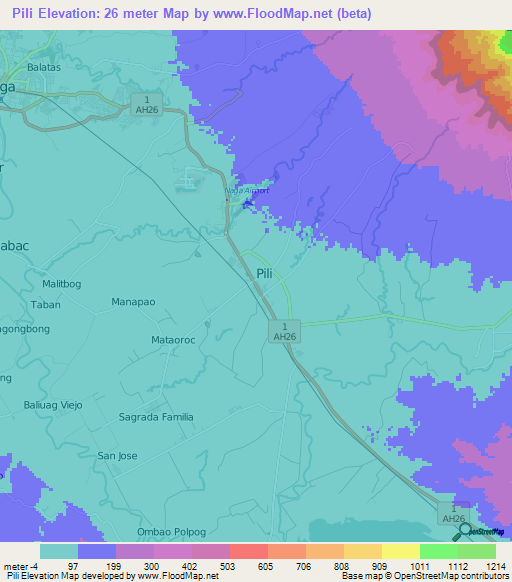 Pili,Philippines Elevation Map