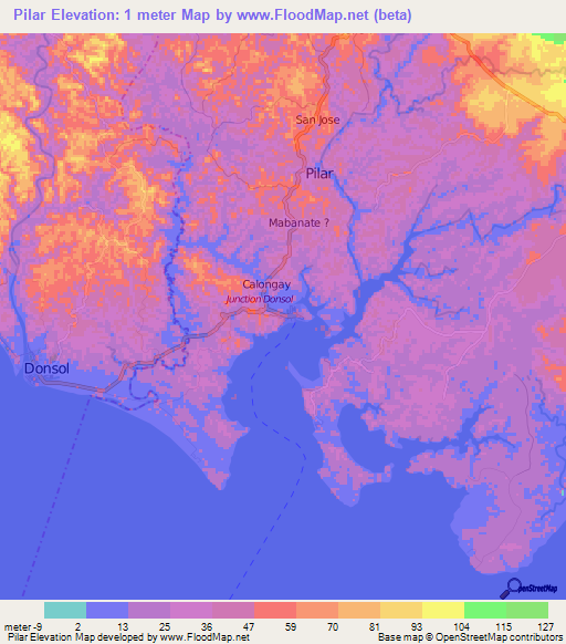 Pilar,Philippines Elevation Map