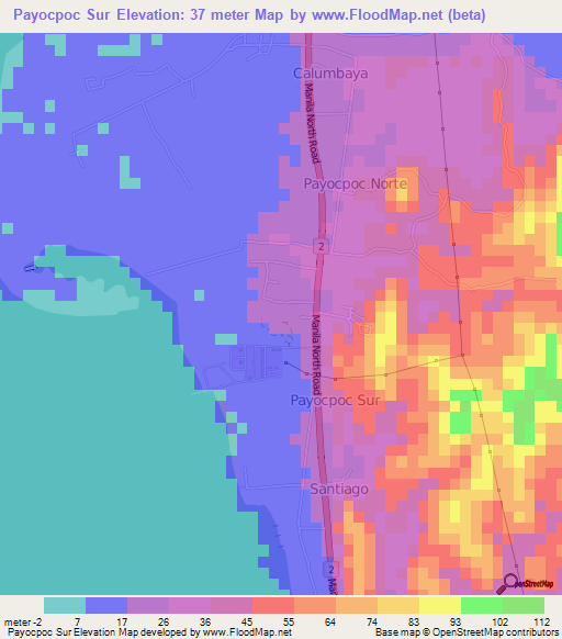 Payocpoc Sur,Philippines Elevation Map