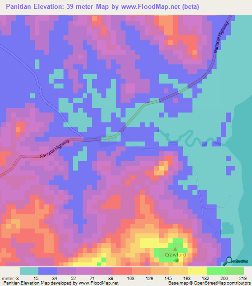 Panitian,Philippines Elevation Map