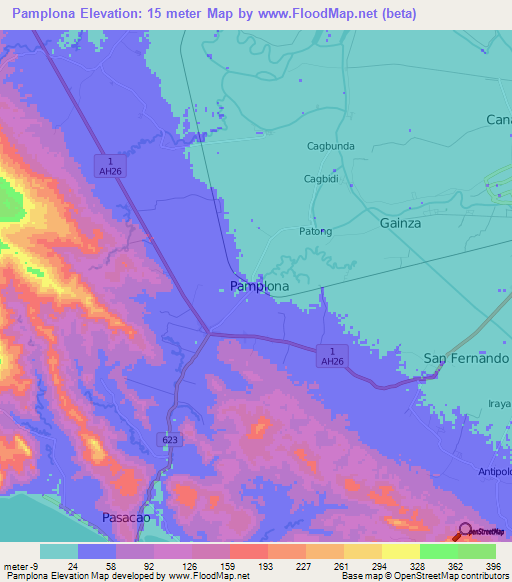 Pamplona,Philippines Elevation Map