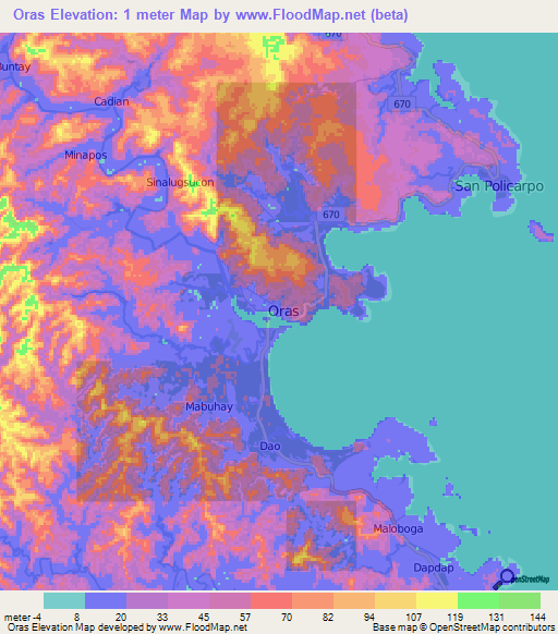 Oras,Philippines Elevation Map