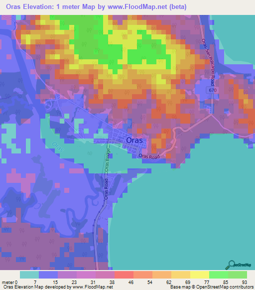 Oras,Philippines Elevation Map