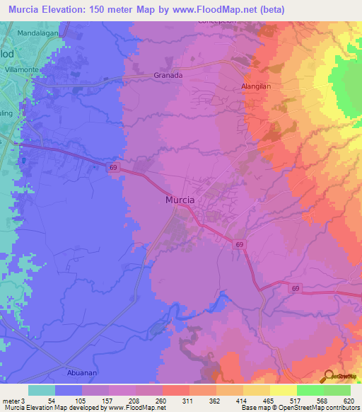 Murcia,Philippines Elevation Map
