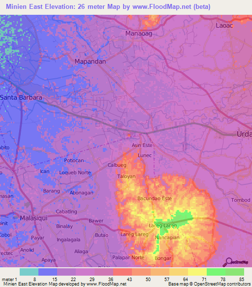 Minien East,Philippines Elevation Map