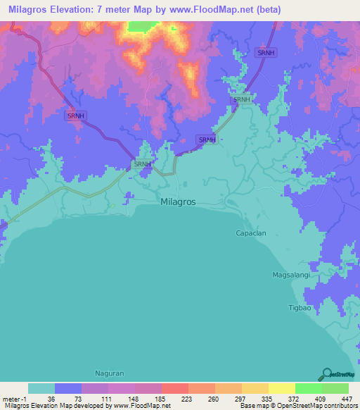 Milagros,Philippines Elevation Map