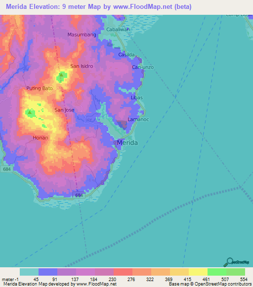 Merida,Philippines Elevation Map