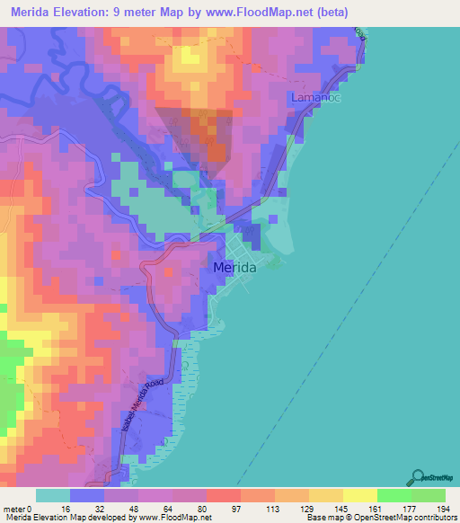 Merida,Philippines Elevation Map