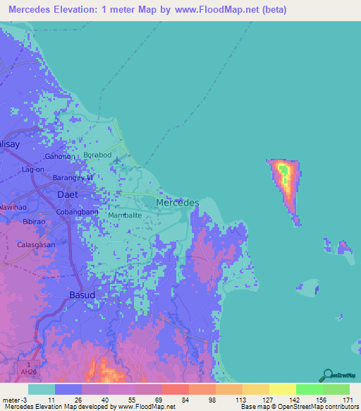 Mercedes,Philippines Elevation Map