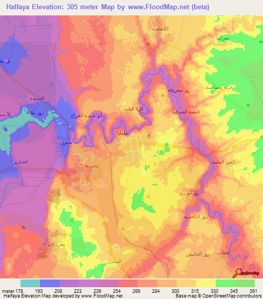 Halfaya,Syria Elevation Map