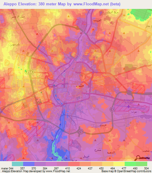 Aleppo,Syria Elevation Map