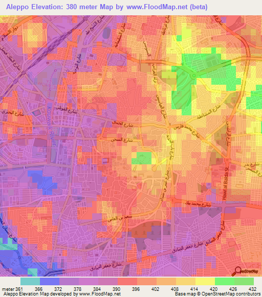 Aleppo,Syria Elevation Map