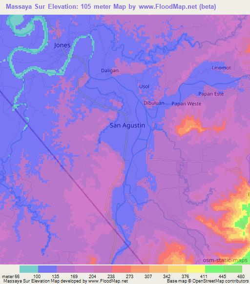 Massaya Sur,Philippines Elevation Map
