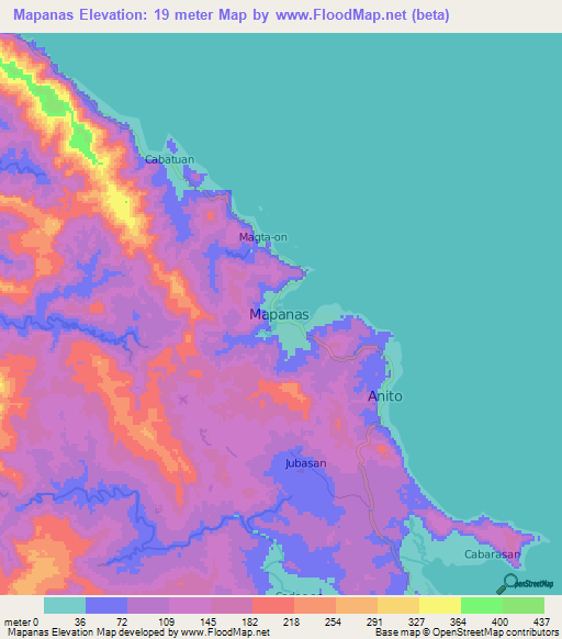 Mapanas,Philippines Elevation Map