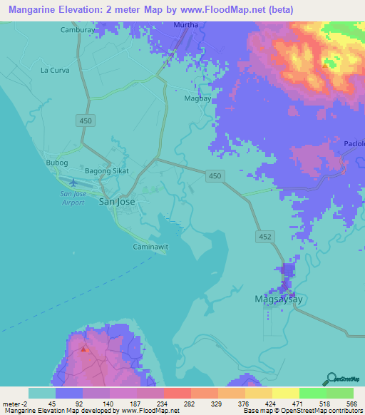 Mangarine,Philippines Elevation Map