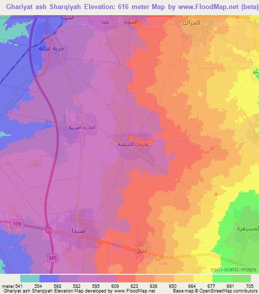 Ghariyat ash Sharqiyah,Syria Elevation Map