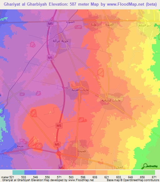 Ghariyat al Gharbiyah,Syria Elevation Map