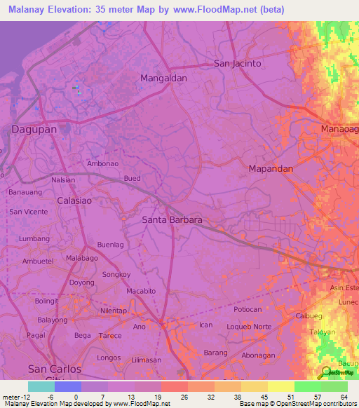 Malanay,Philippines Elevation Map