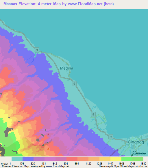 Maanas,Philippines Elevation Map