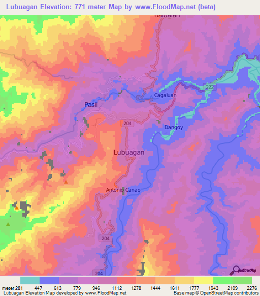 Lubuagan,Philippines Elevation Map