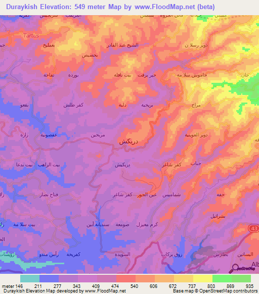 Duraykish,Syria Elevation Map