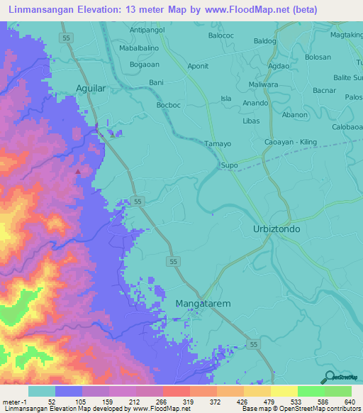 Linmansangan,Philippines Elevation Map