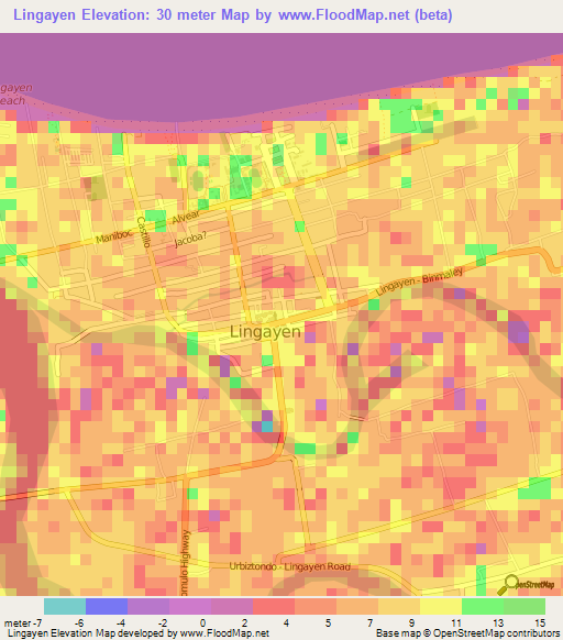 Lingayen,Philippines Elevation Map