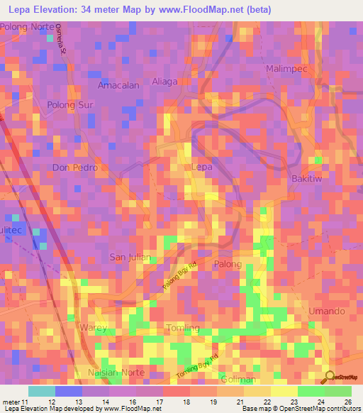 Lepa,Philippines Elevation Map