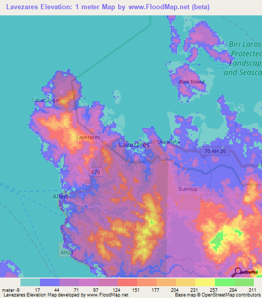 Lavezares,Philippines Elevation Map