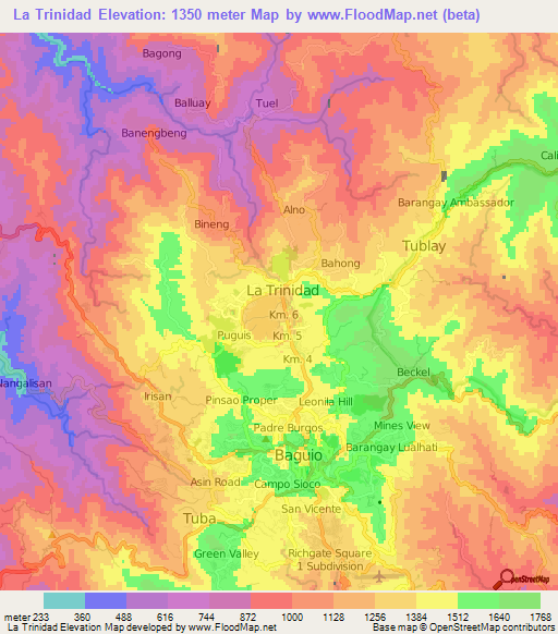 La Trinidad,Philippines Elevation Map